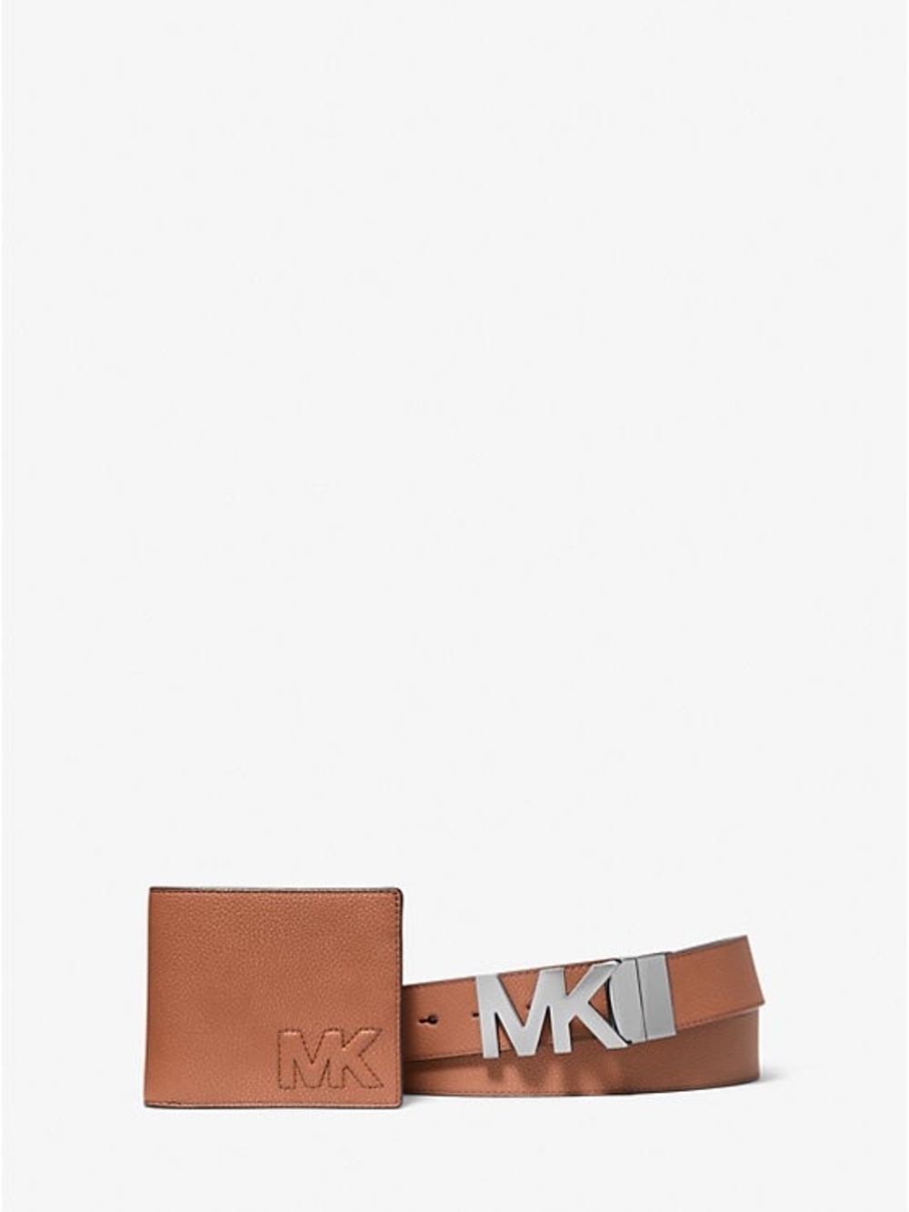 Michael Kors Brown Pebbled Leather Wallet with Black Smooth Belt Gift Set